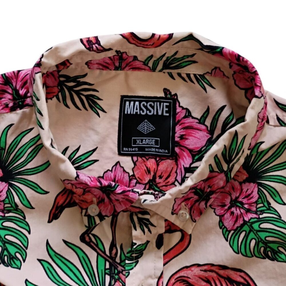 Massive Shirt Hawaiian Flamingo Cotton Short Sleeve Button Down XL - Picture 4 of 9